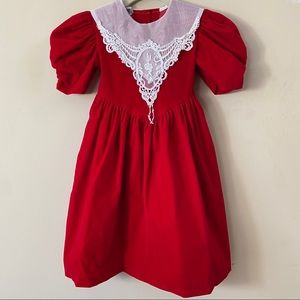 Vintage Puff-Sleeve Red Velvet Holiday Dress Sz 5